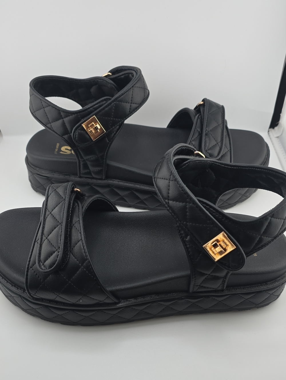 Black Quilted Leather Slingback Flatform Sandals - Picture 11 of 16